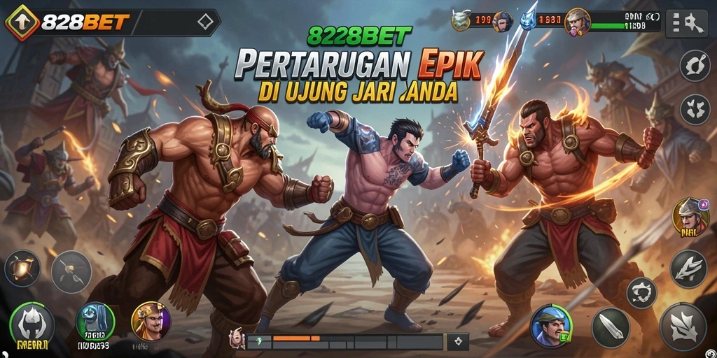 Tangkapan layar gameplay 828BET menampilkan aksi pertarungan yang intens dan karakter yang dinamis.