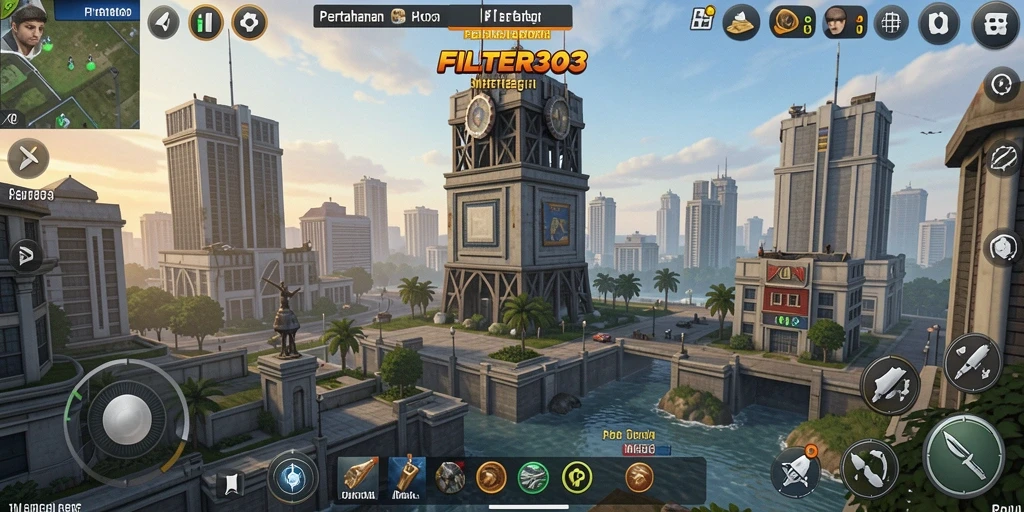 Tampilan gameplay FILTER303 yang menegangkan dalam aksi Tower Defense.