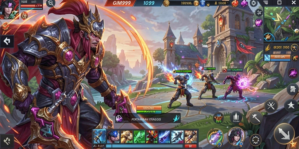 Screenshot gameplay GIM999 menampilkan pertempuran tim yang seru dan dinamis.