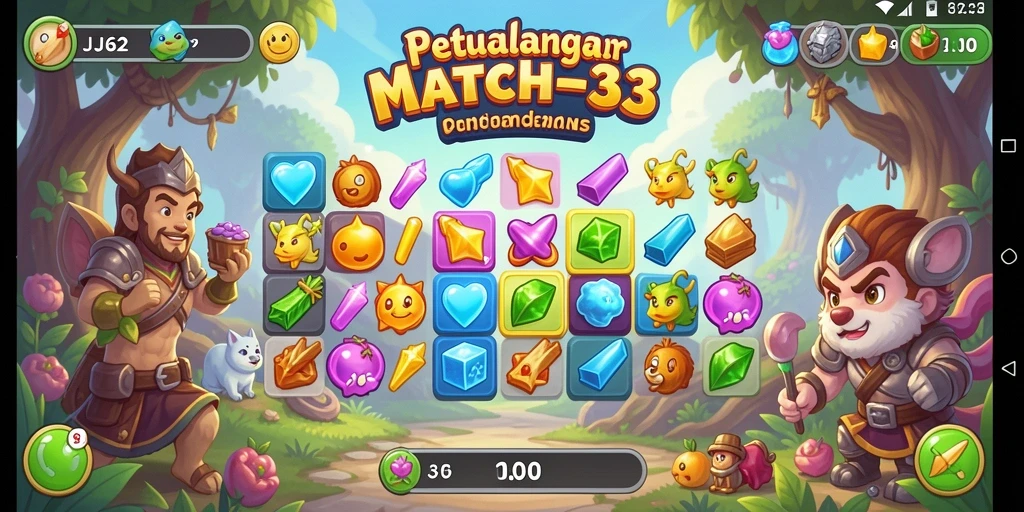 Menampilkan gameplay seru dalam permainan Match-3 JJ62.