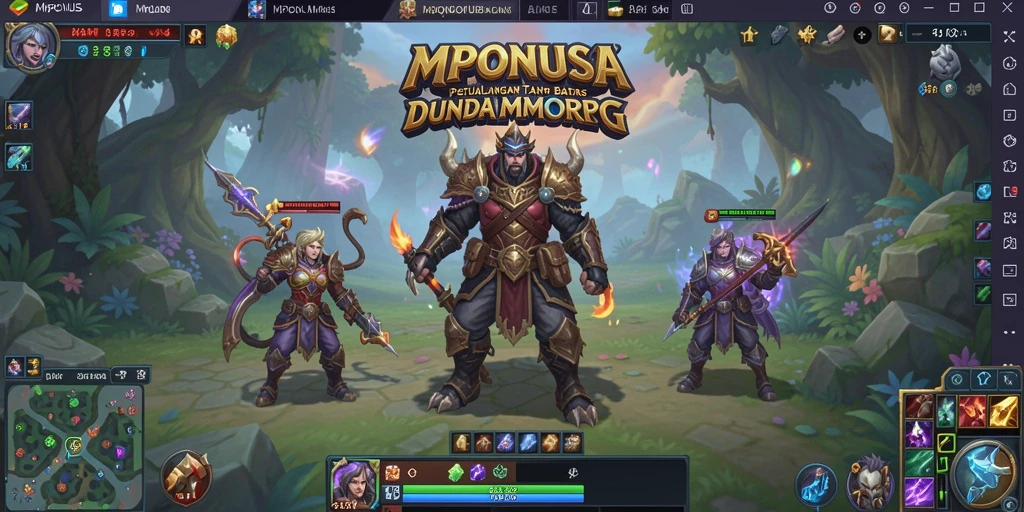 Screenshot utama MPONUSA menampilkan pertarungan seru dalam dunia MMORPG.