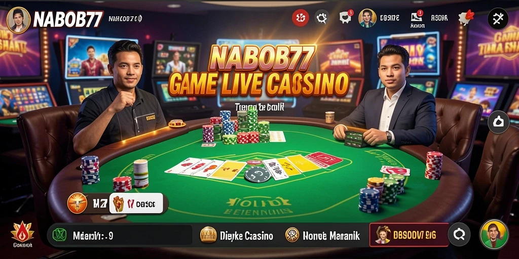 Tampilan gameplay Live Casino NABOB77 dengan dealer langsung yang profesional.