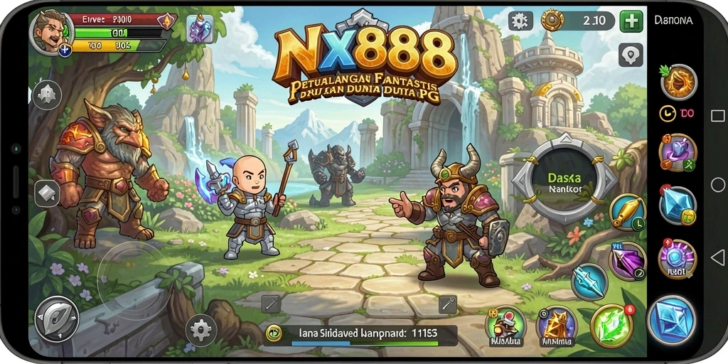 Tangkapan layar utama NX888 menampilkan pertarungan epik dalam game RPG.