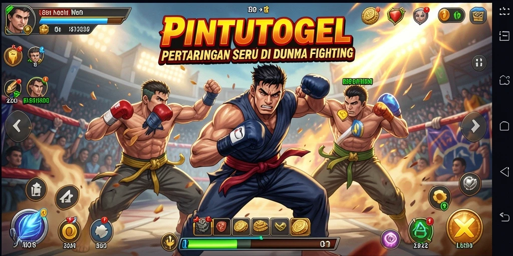 Tampilan gameplay PINTUTOGEL yang mendebarkan di arena pertarungan.