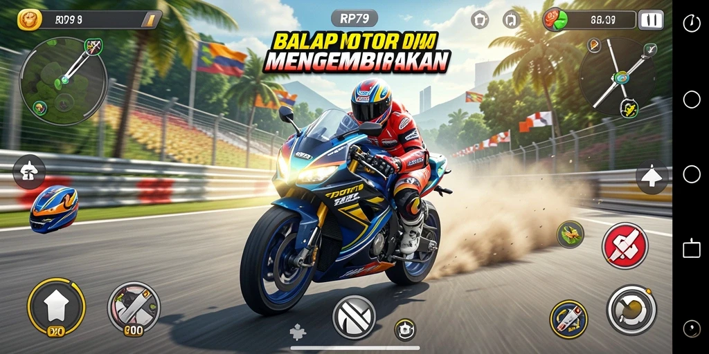 Screenshot utama menunjukkan aksi balapan motor yang mendebarkan.
