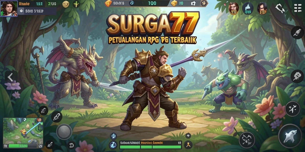 Screenshot menunjukkan pemandangan menakjubkan dari gameplay RPG SURGA77.
