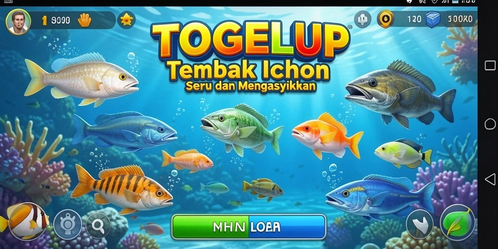 Screenshot menunjukkan aksi menembak ikan dalam TOGELUP.